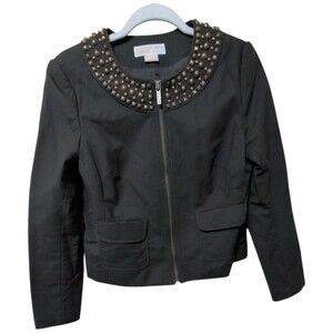 Michael Kors studded olive green moto jacket size Medium blazer embellished